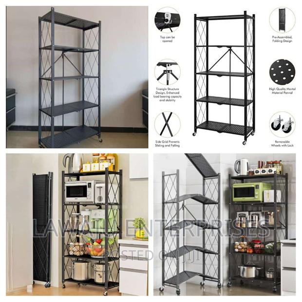 Foldable Metallic Storage Rack With Wheels