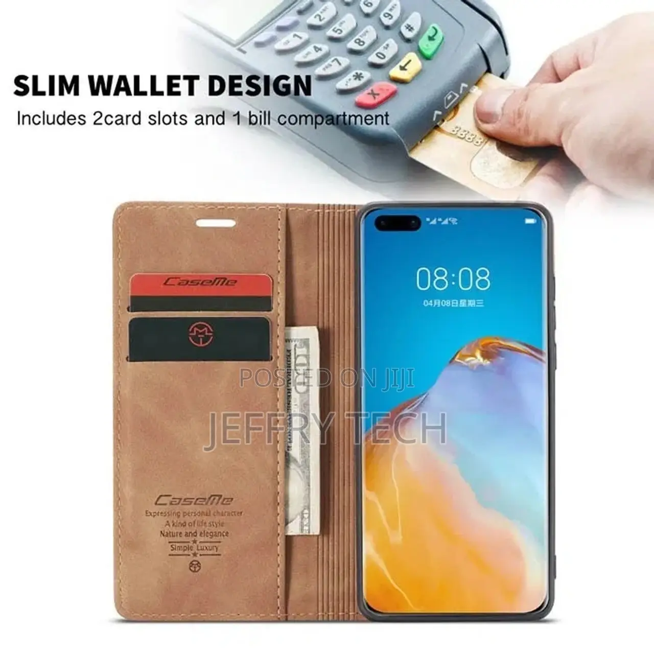 Brown Huawei P40 Genuine Caseme Compact Flip Wallet Case