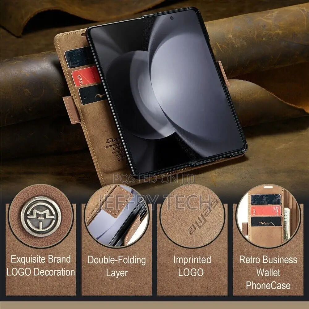 Samsung Galaxy Z Fold 5 Case Retro Slim Leather Magnetic Wal