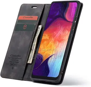 Leather Flip Cover for Samsung Galaxy A70 [Card Holder] BLAC