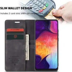 Leather Flip Cover for Samsung Galaxy A70 [Card Holder] BLAC