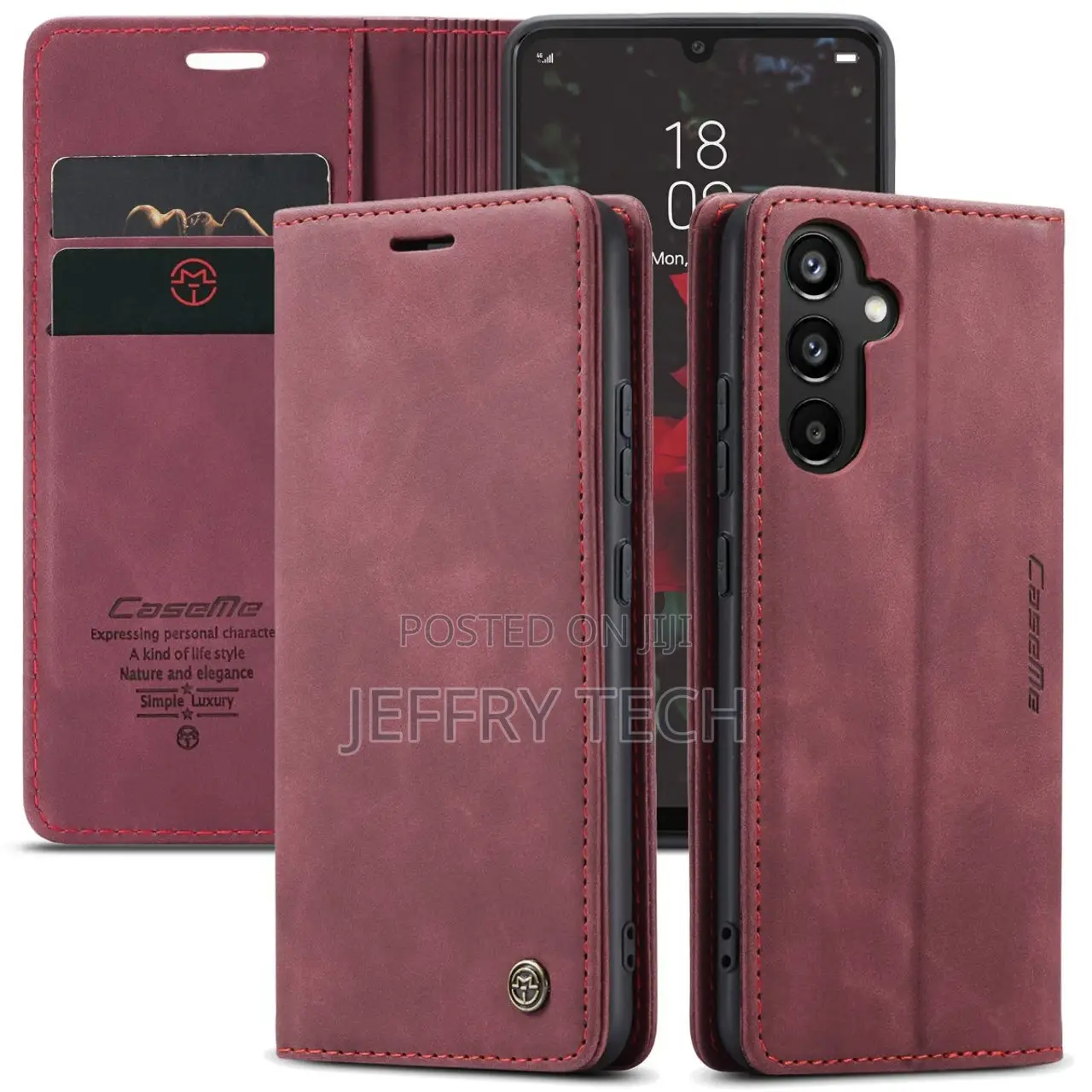 Red Caseme Slim Soft Wallet Case Cover for Galaxy A34 5G