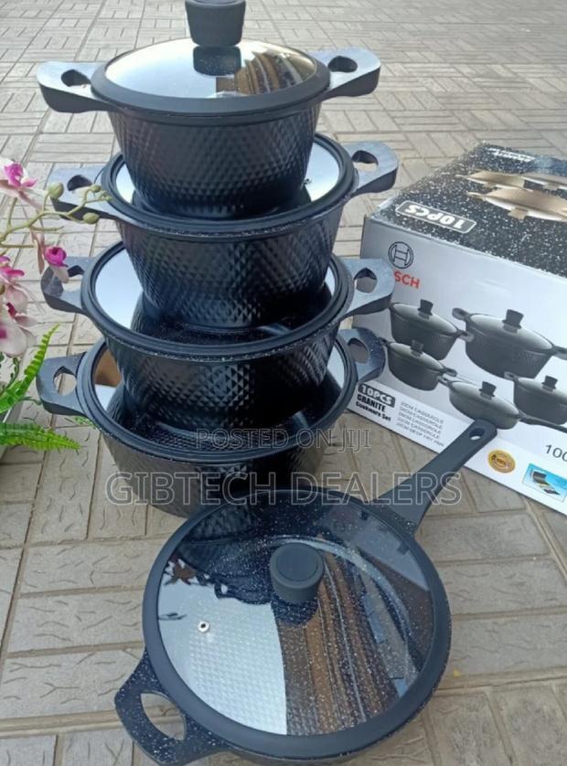 Best Quality Bosch 11pcs Cookware With Lid Covers Black Grey