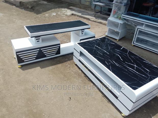 Tv Stand With Lights and a Coffee Table White Marble Top