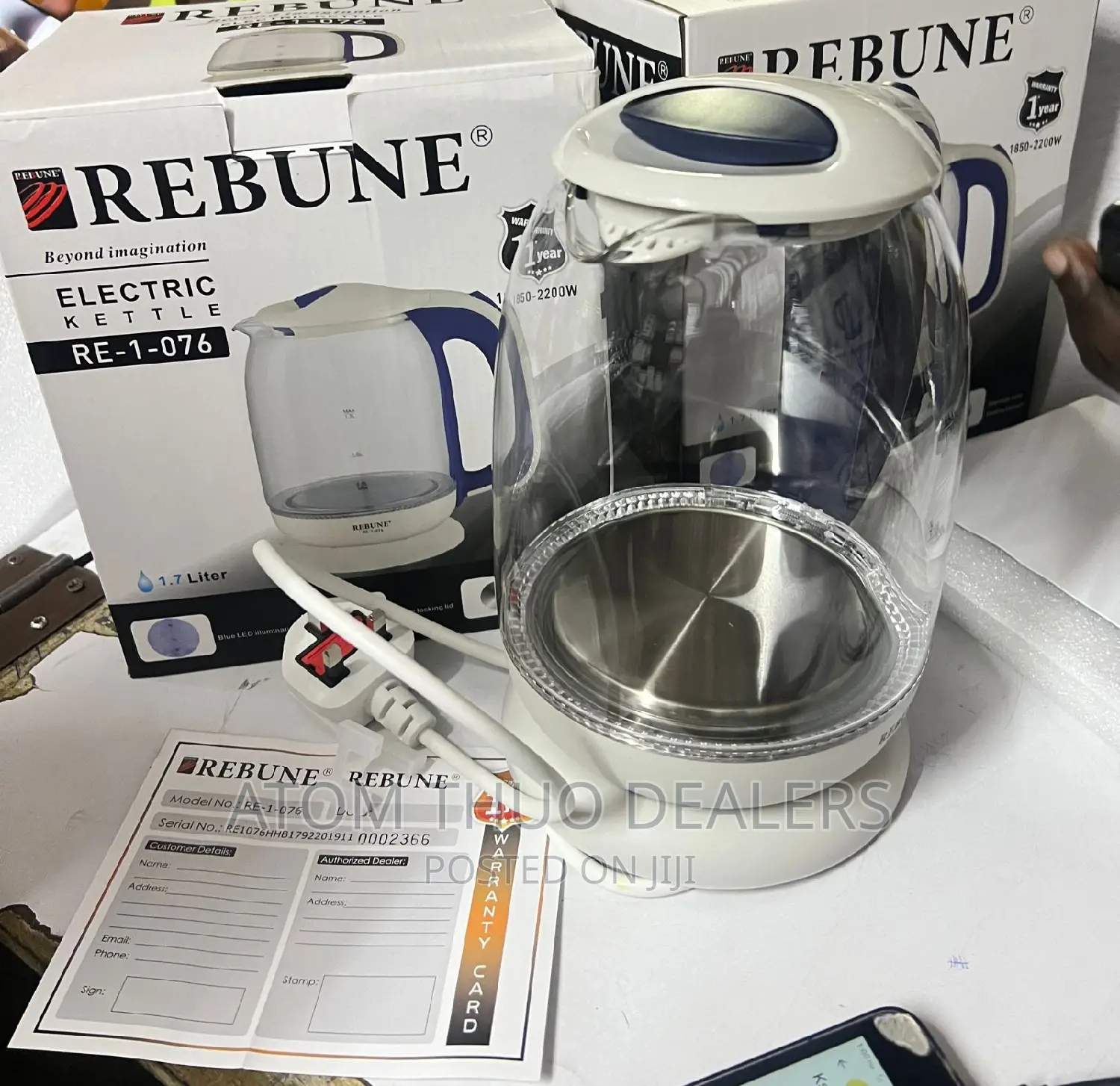 Clear Glass Rebune Kettle 1.7 LTRS Illuniniting 