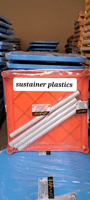 Red Square Plastic Table With Metal Tubing Legs
