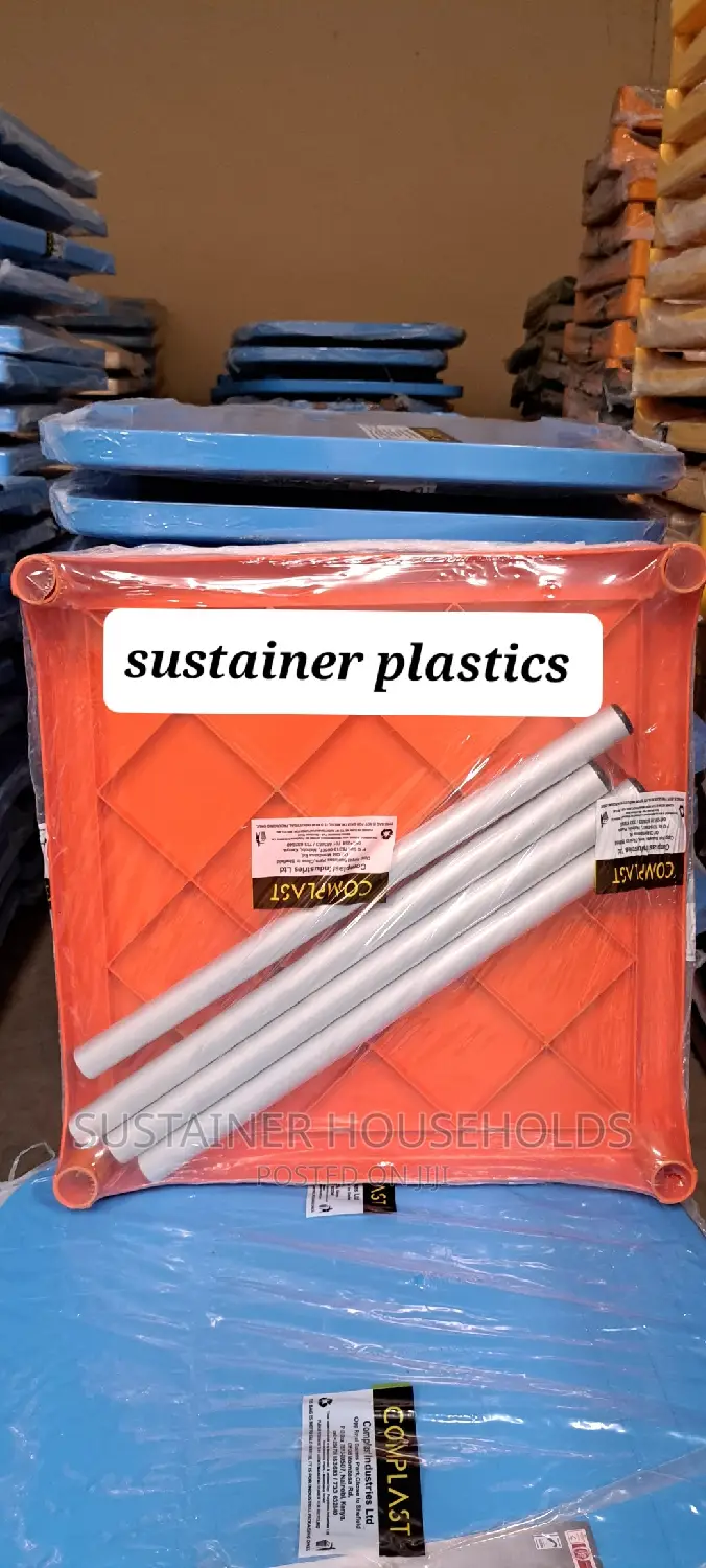 Red Square Plastic Table With Metal Tubing Legs