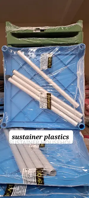 Light Blue Square Plastic Table With Metallic Silver Legs