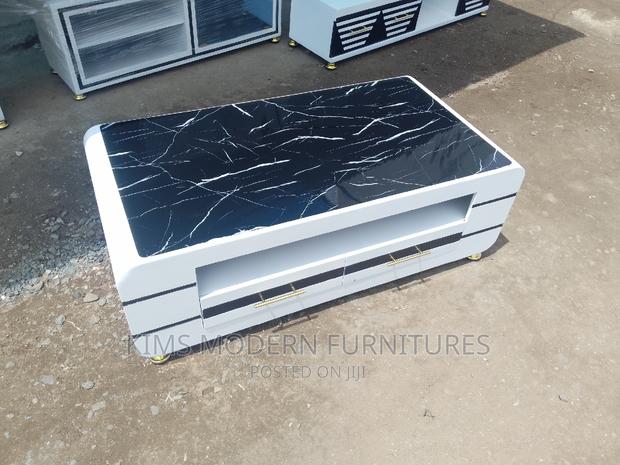 Coffee Table White With Marble Top Black. - main view