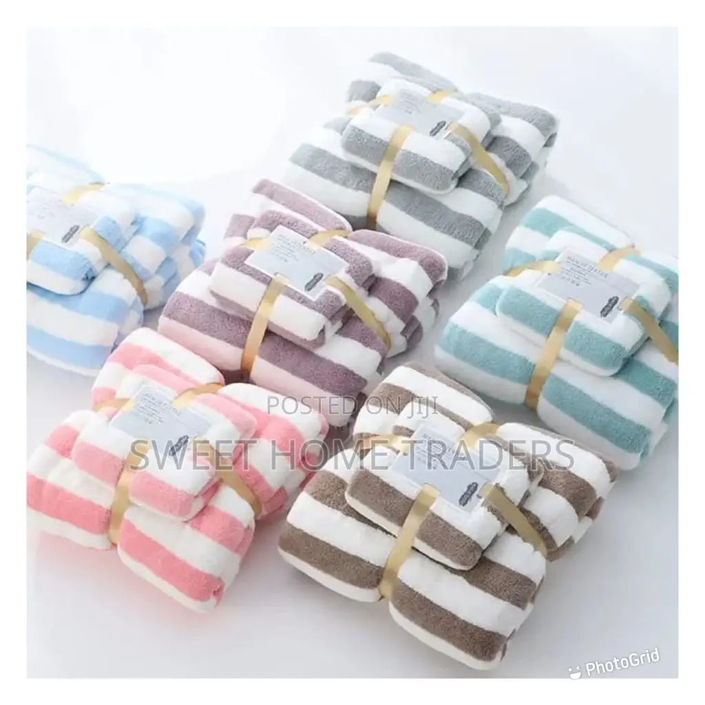 3in1 Wide Stripe Coral Velvet Microfibertowel With Gift Box