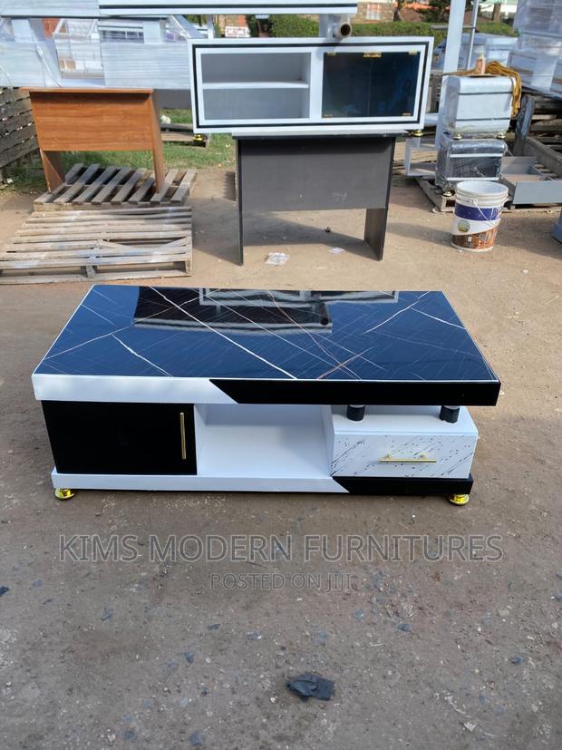Coffee Table White With Marble Top Black. - main view