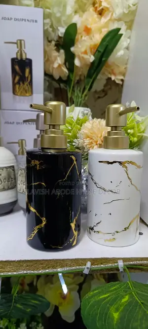 Soap Dispenser Marble White Black Gold