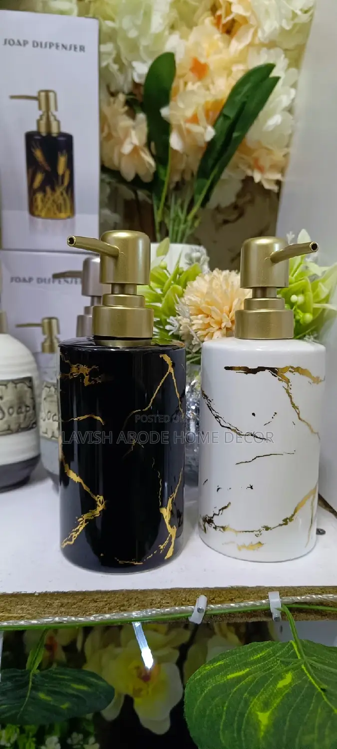 Soap Dispenser Marble White Black Gold