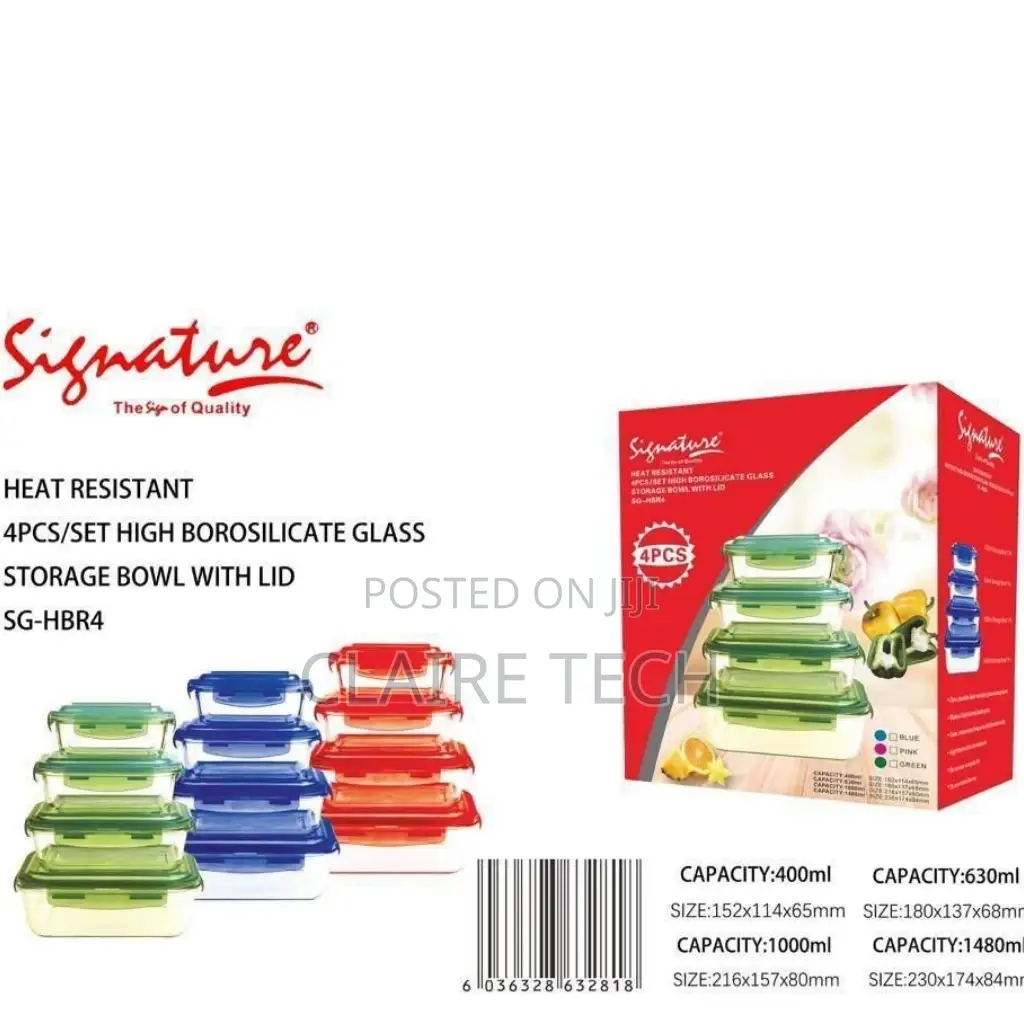 Signature 4 Pc's Set of High Borosilicate Glass Storage Bowl