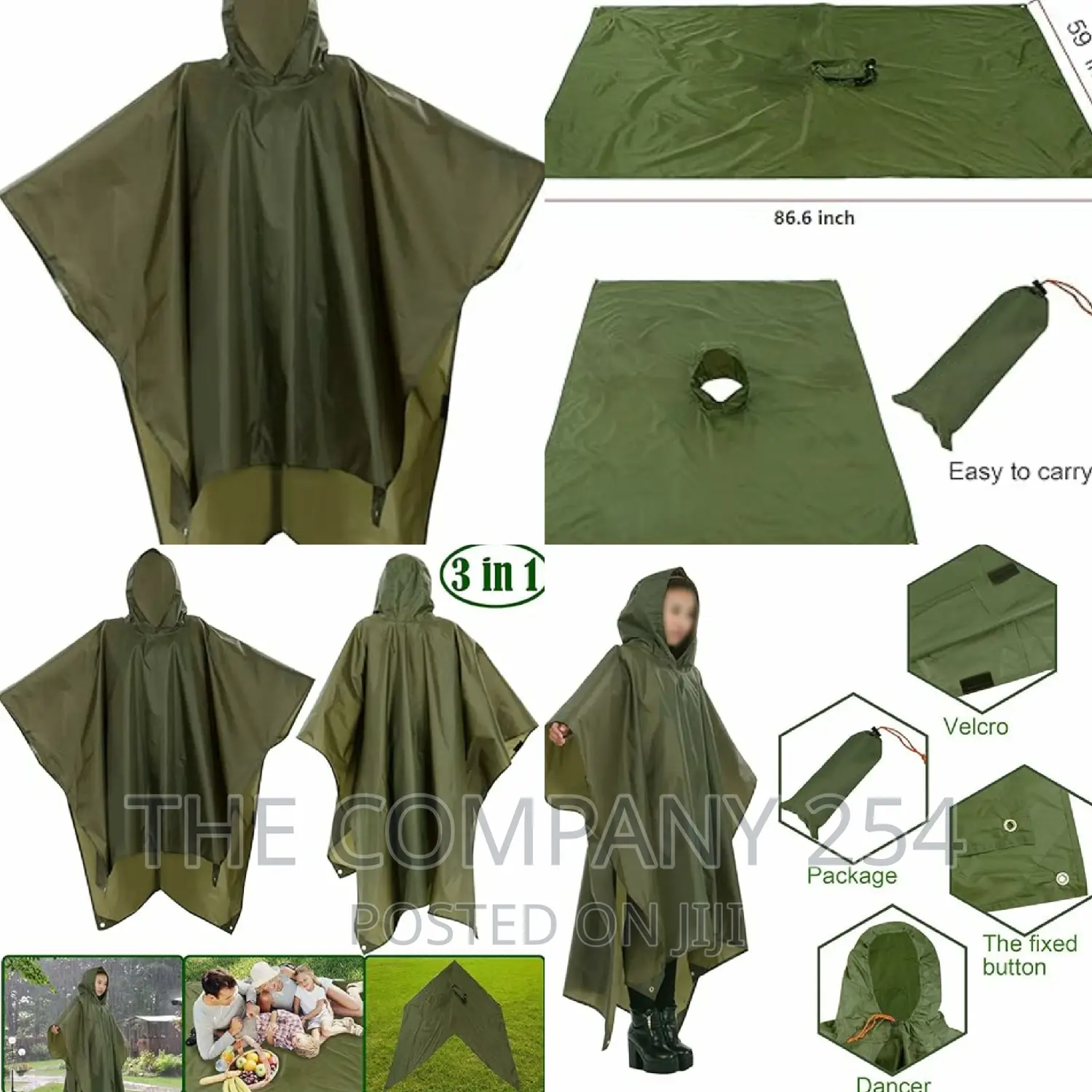 3 in 1 Hiking Poncho Rain Coat Backpack Waterproof Tarp