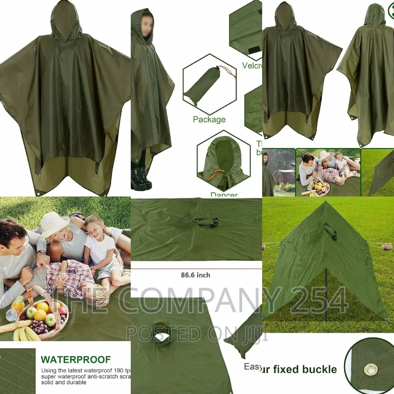 3 in 1 Hiking Poncho Rain Coat Backpack Waterproof Tarp