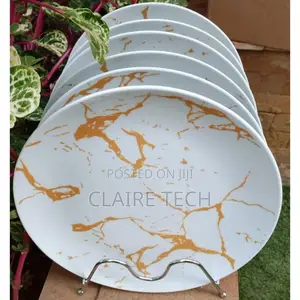 New 6 Pc's Round Ceramic Plates(White Gold)