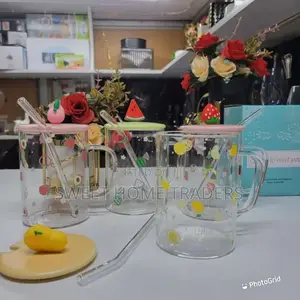 Cartoon Transparent Glass Cup With Straw