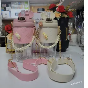 Cute Rabbit Ear Plastic Water Bottles With Straw