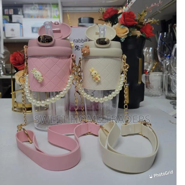 Cute Rabbit Ear Plastic Water Bottles With Straw