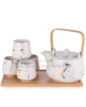 Stylish Tea/Coffee Teapot Set With Ceramic Tray 6 Cup Mugs