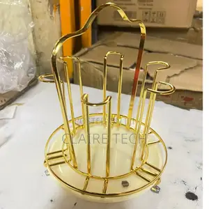 Gold Round Glass Holder With Tray 