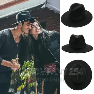 Free Shipping Black Fedora Hat Unisex Wide Brim Jazz Top Hat