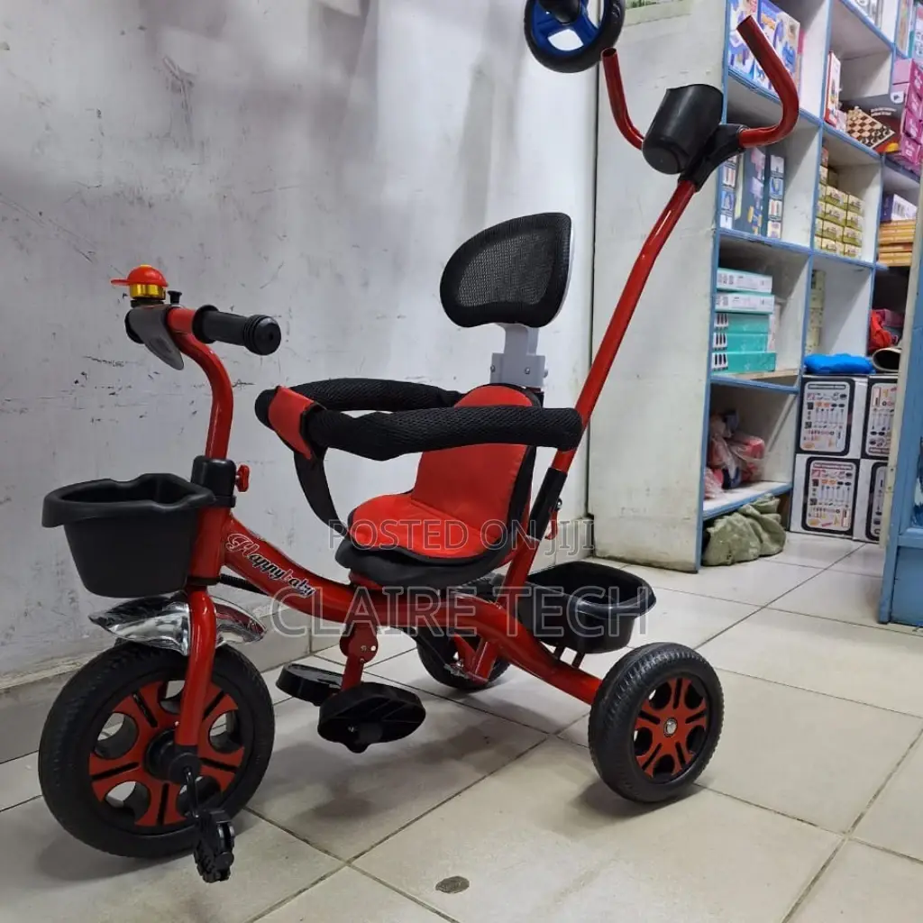 Red Tricycle With Push Handle 