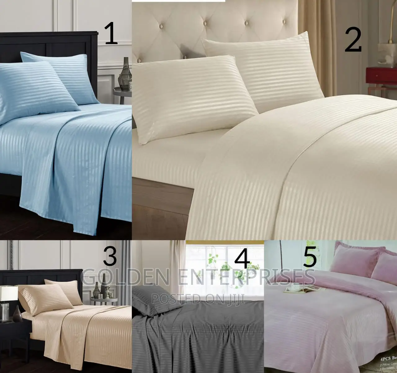 4pc Stripped Cotton Bedsheet Set, 2 Bedsheets, 2 Pillowcases