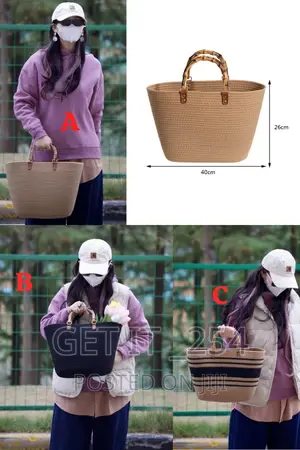 *Ladies Large Woven Tote Bag With Bamboo Handle
