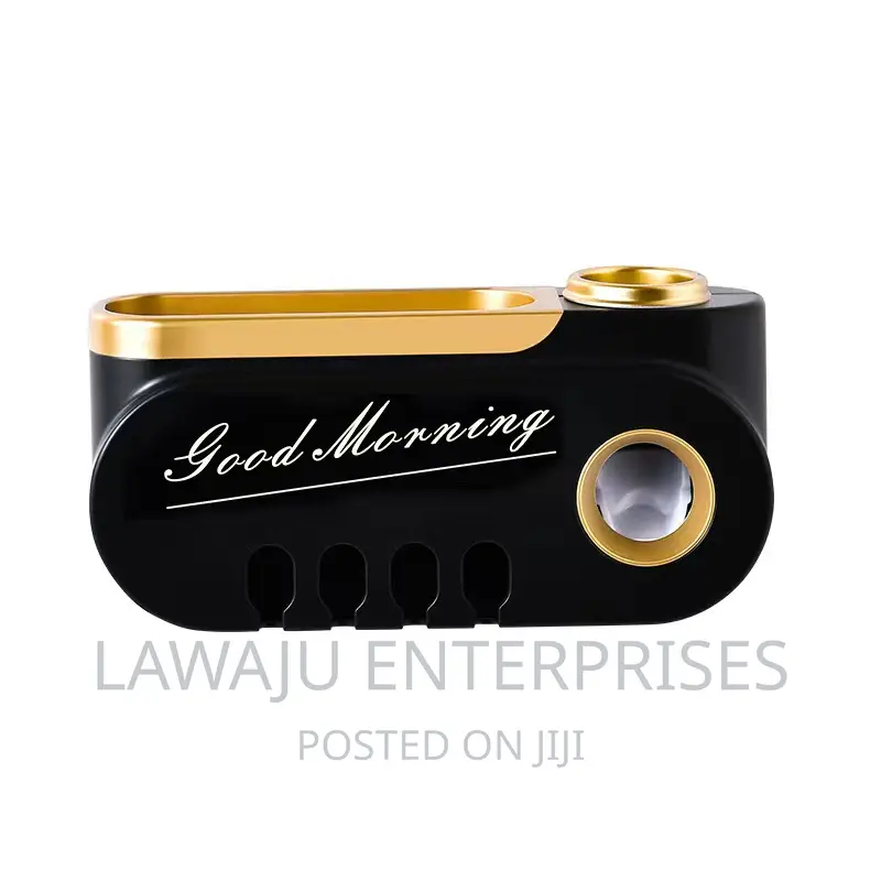 Good Morning Black Gold Toothbrush Holder and Dispenser