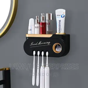 Good Morning Black Gold Toothbrush Holder and Dispenser