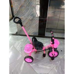 Kids Pink Tricycle With Push Handle - main view