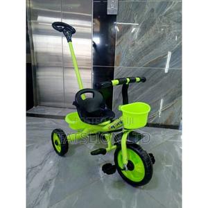 Kids Tricycle - Pink With Push Handle Green Black - main view