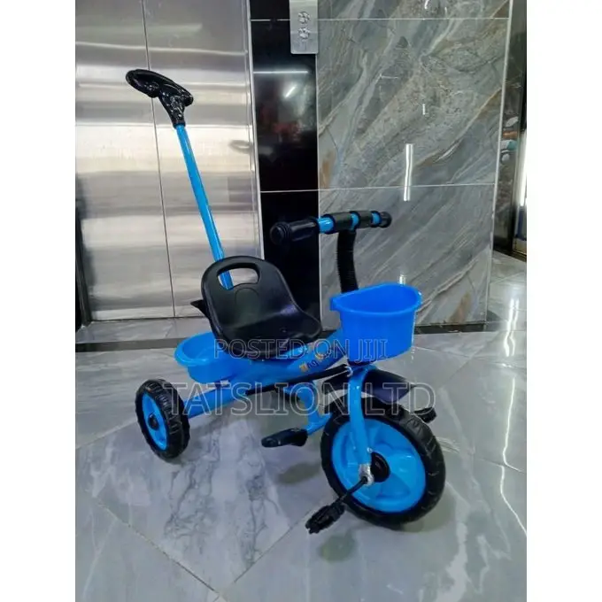 Kids Tricycle - Pink With Push Handle Blue Black