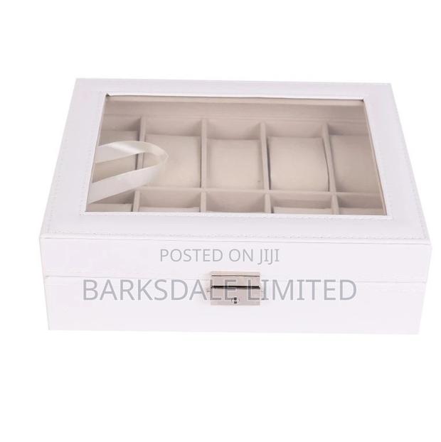 WHITE Watch Display Organizer Box Case 10 PU LEATHER SLOTS - thumbnail 2