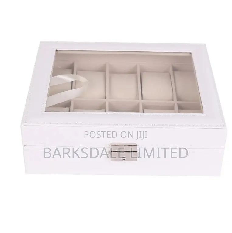 WHITE Watch Display Organizer Box Case 10 PU LEATHER SLOTS