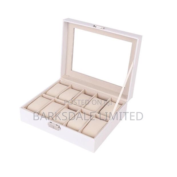 WHITE Watch Display Organizer Box Case 10 PU LEATHER SLOTS - thumbnail 3
