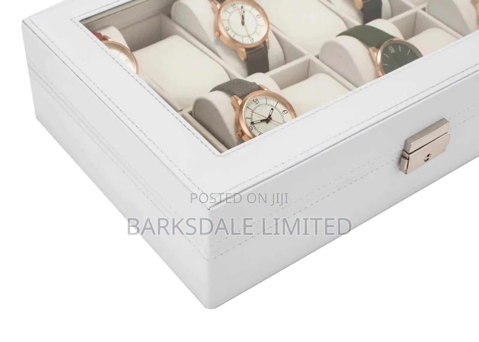 WHITE Watch Display Organizer Box Case 10 PU LEATHER SLOTS