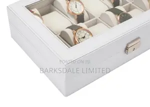 WHITE Watch Display Organizer Box Case 10 PU LEATHER SLOTS