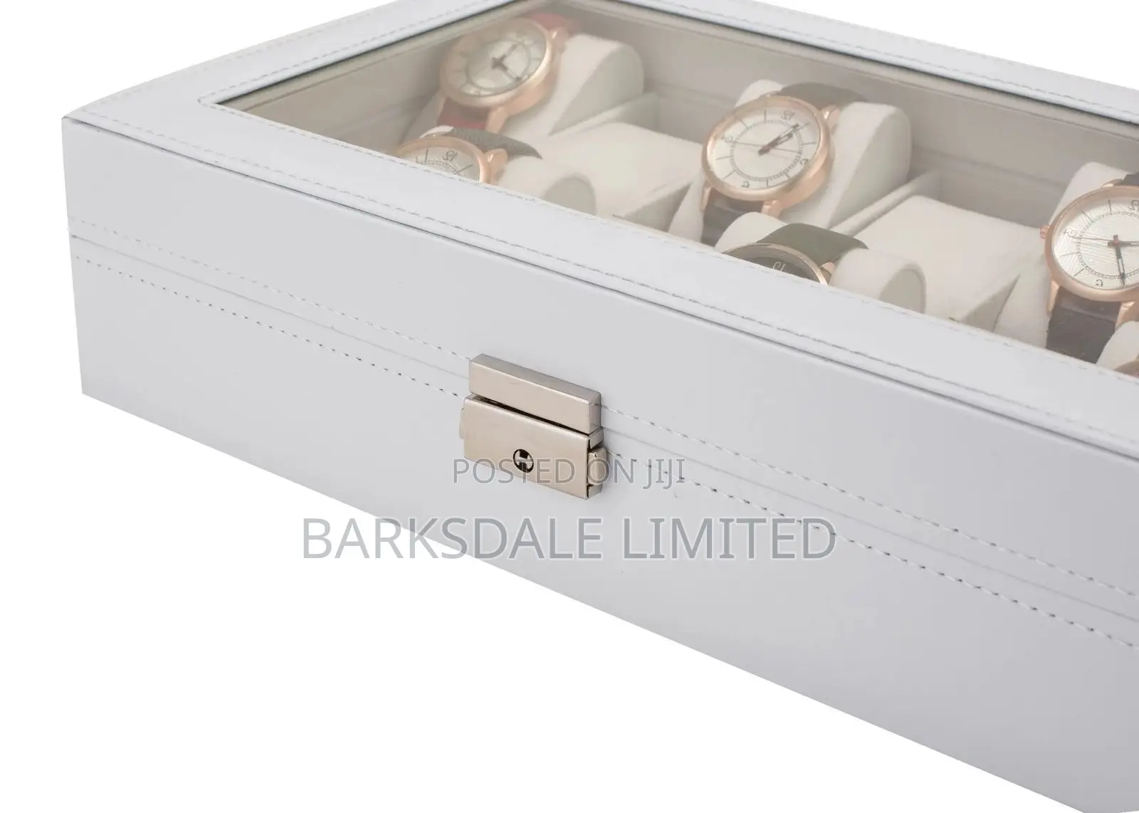 WHITE Watch Display Organizer Box Case 10 PU LEATHER SLOTS