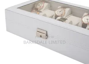 WHITE Watch Display Organizer Box Case 10 PU LEATHER SLOTS