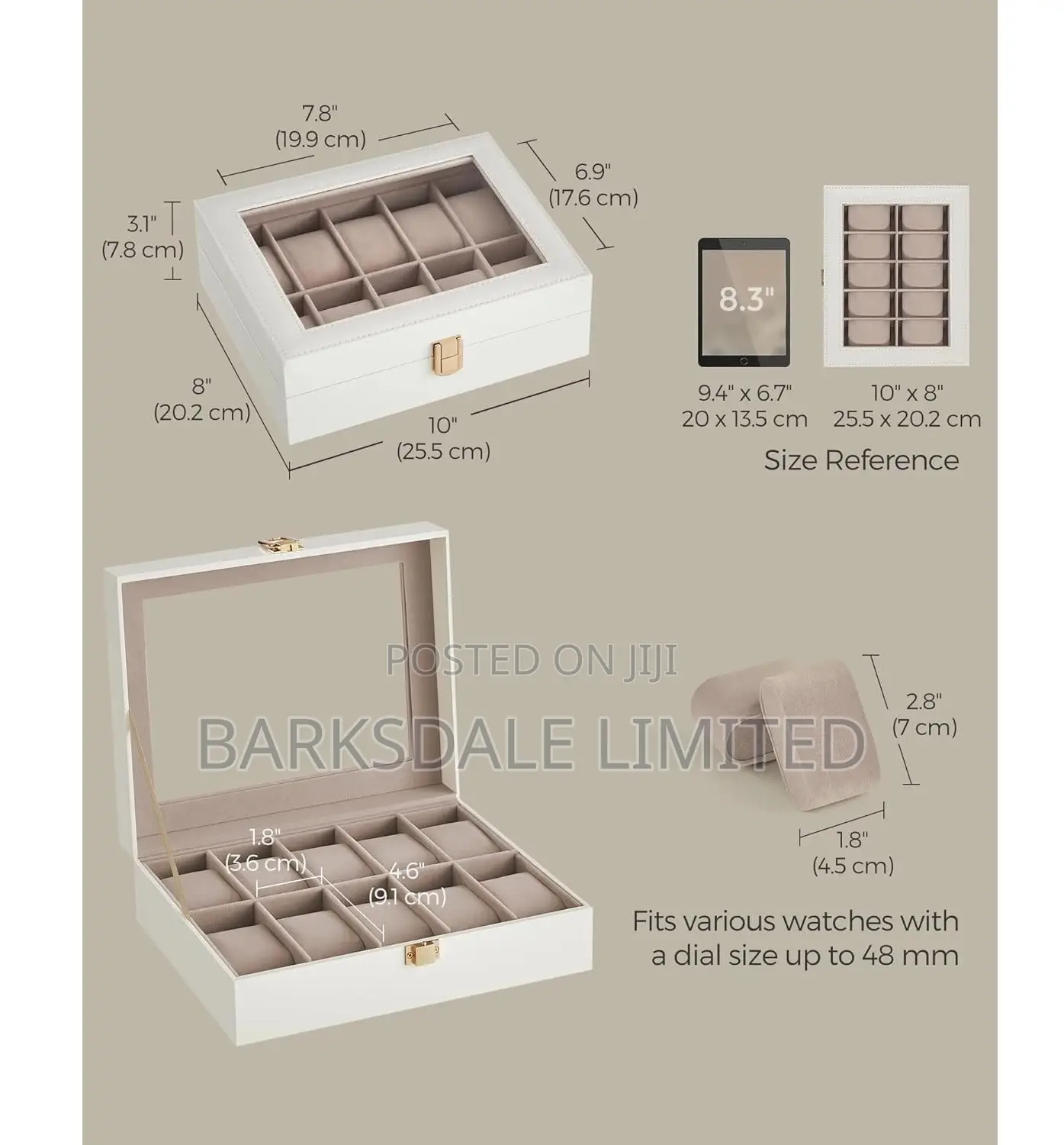 WHITE Watch Display Organizer Box Case 10 PU LEATHER SLOTS