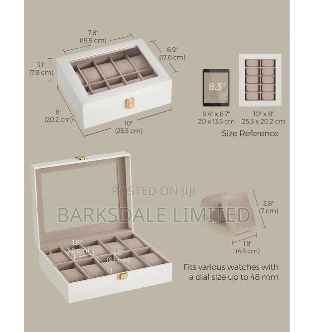 WHITE Watch Display Organizer Box Case 10 PU LEATHER SLOTS - thumbnail 6
