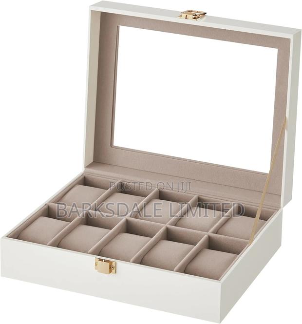 WHITE Watch Display Organizer Box Case 10 PU LEATHER SLOTS - thumbnail 7