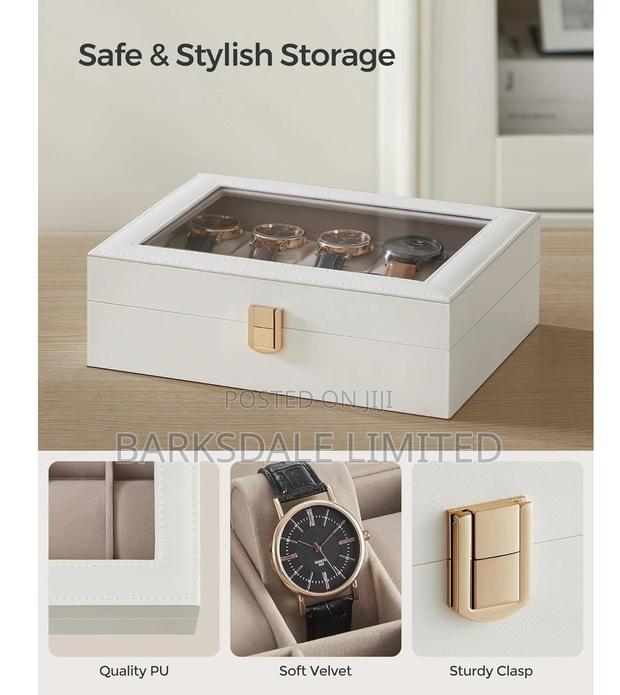 WHITE Watch Display Organizer Box Case 10 PU LEATHER SLOTS - thumbnail 8