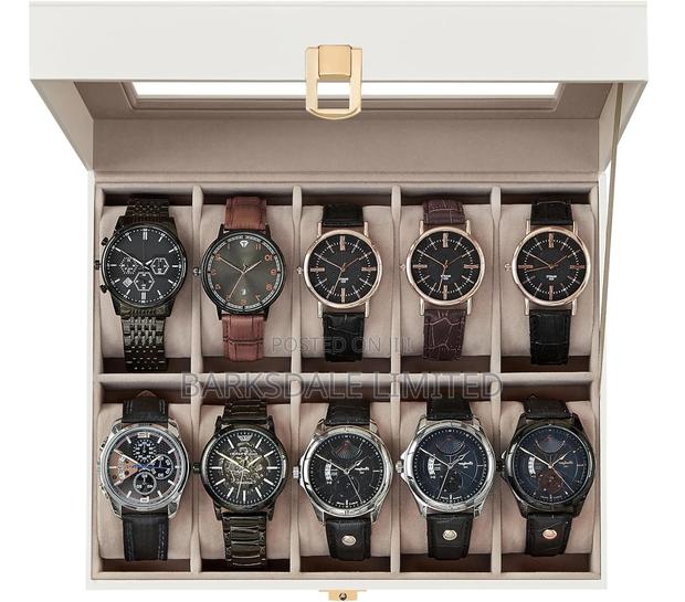 WHITE Watch Display Organizer Box Case 10 PU LEATHER SLOTS - thumbnail 9