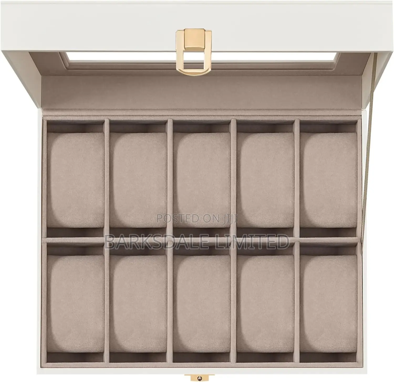 WHITE Watch Display Organizer Box Case 10 PU LEATHER SLOTS
