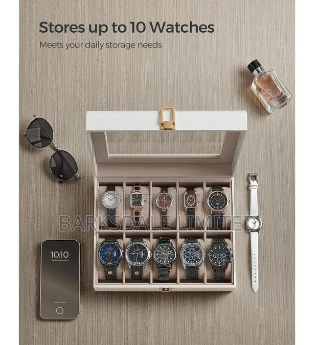 WHITE Watch Display Organizer Box Case 10 PU LEATHER SLOTS - thumbnail 11