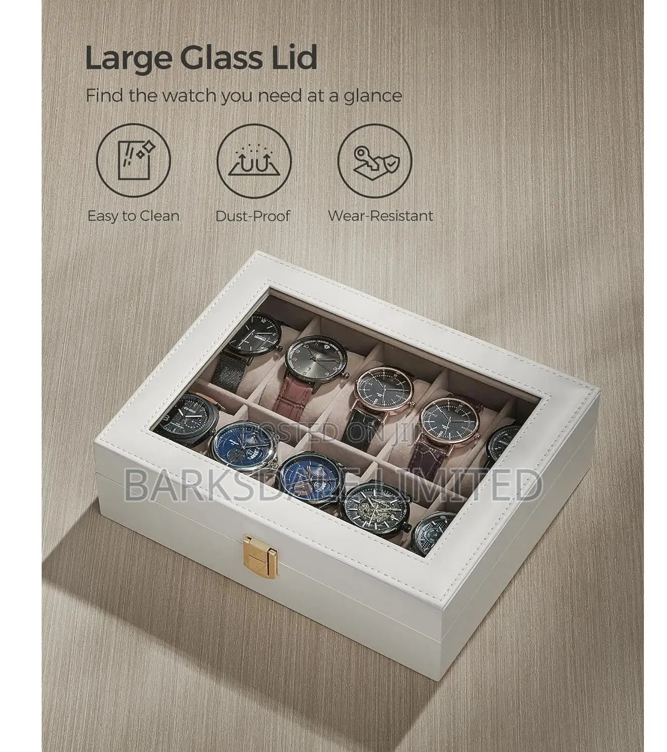 WHITE Watch Display Organizer Box Case 10 PU LEATHER SLOTS